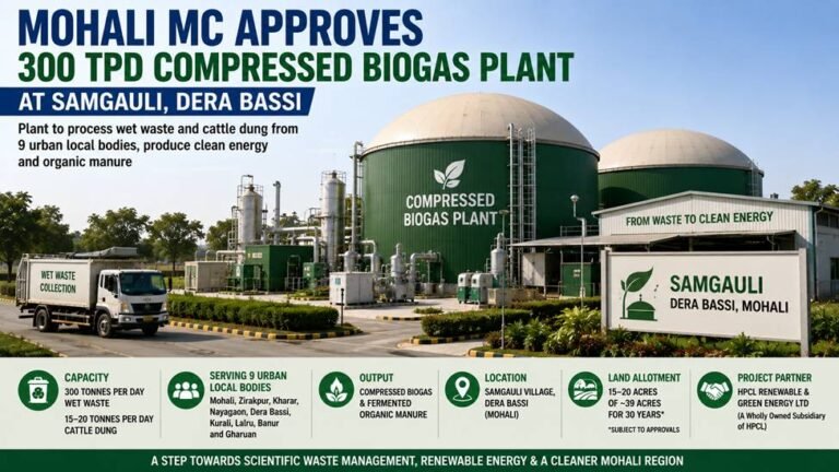 Mohali MC Approves 300 TPD Compressed Biogas Plant at Samgauli, Dera Bassi
