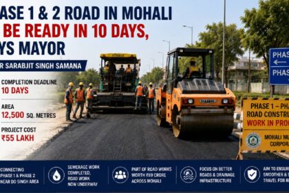 Road construction underway on the Phase 1 and Phase 2 connection in Mohali.