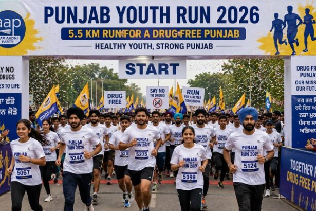 Young runners participating in a 5.5-km youth run in Mohali to promote a drug-free Punjab