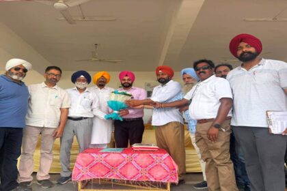 Mayor Sarabjeet Singh Samana addresses athletes during the 21st District Athletics Championship at Government College Phase 6, Mohali