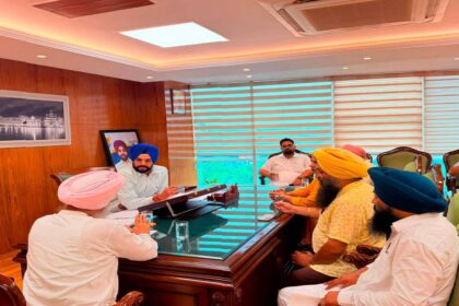 Mayor Sarabjeet Singh Samana meets residents from different parts of SAS Nagar Mohali at his office to hear civic concerns and public grievances