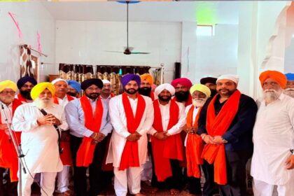 Mayor Sarabjeet Singh Samana attends Sukhmani Sahib Path at the Gurdwara Sahib in his native village Samana Kalan with local villagers.