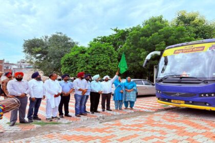 Senior pilgrims depart from Mataur village in Mohali under the Chief Minister Tirath Yatra Scheme.