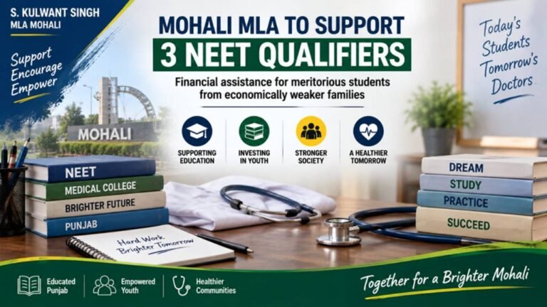 Mohali MLA to Support 3 NEET Qualifiers From Economically Weaker Families