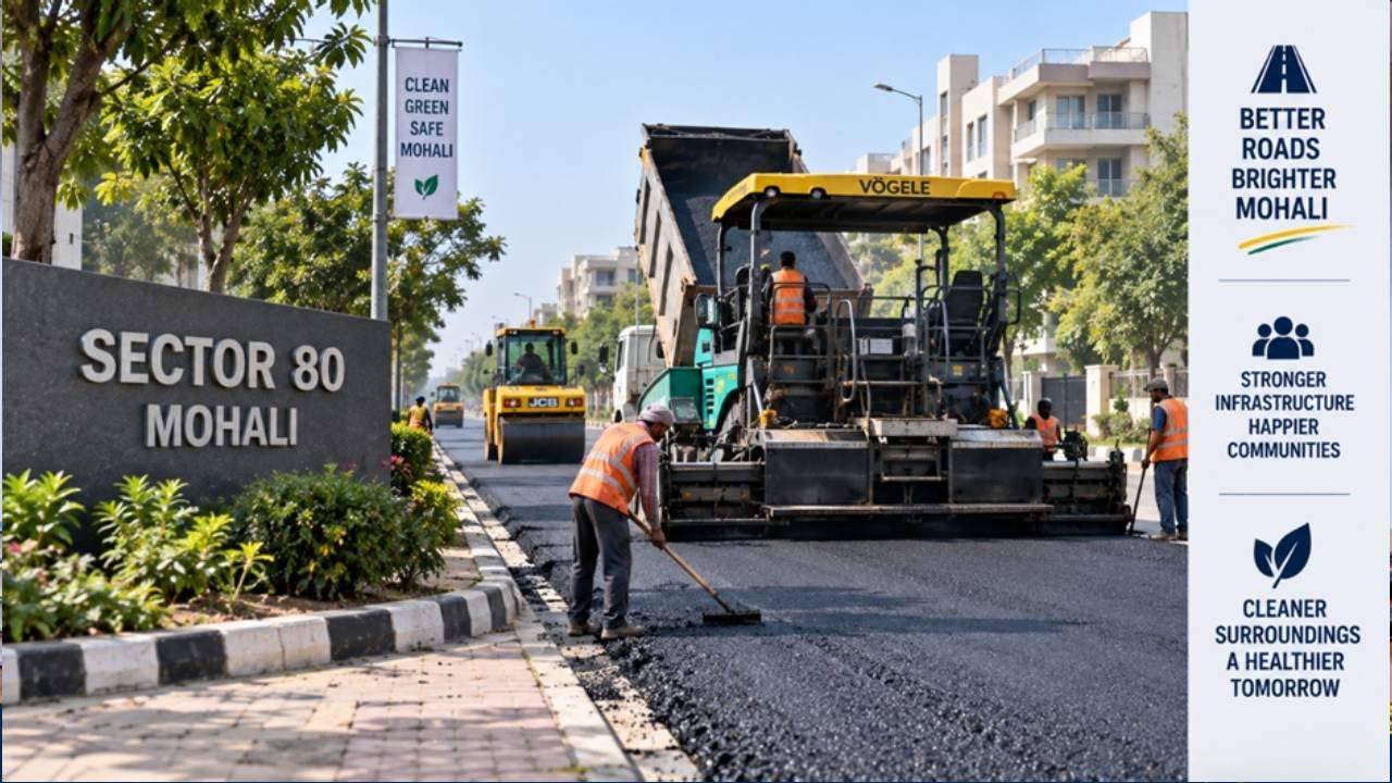 Premix roadwork underway in Sector 80 Mohali