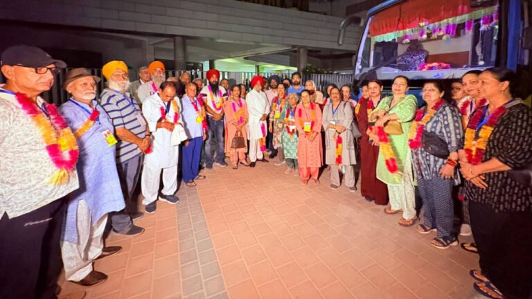 Pilgrimage Yatra Plan bus carrying elderly pilgrims from Mohali Sector-79 to Vrindavan and Mathura